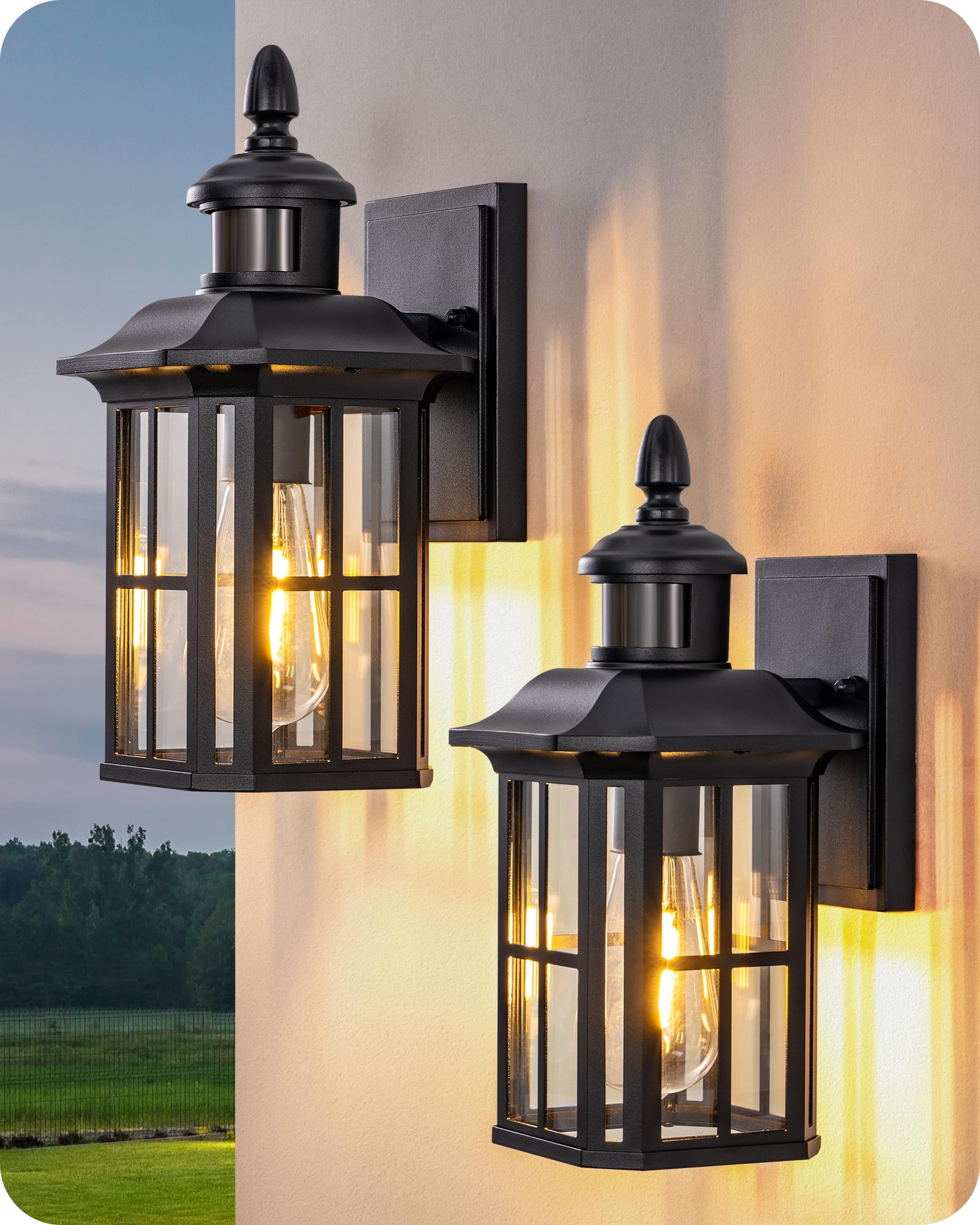 EDISHINE 2 Pack Motion Sensor Outdoor Wall Lights, Dusk to Dawn